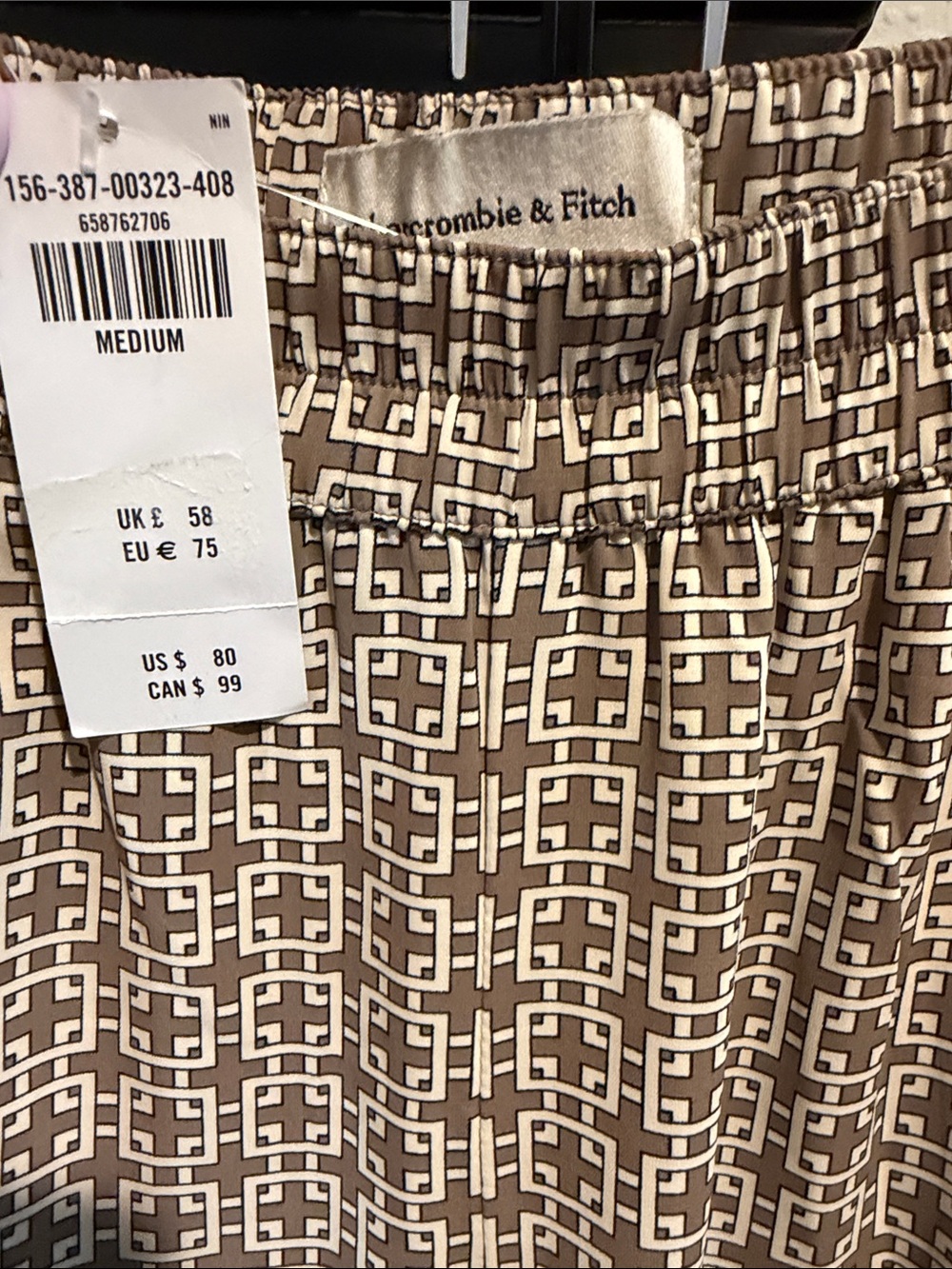 Gorgeous Abercrombie & Fitch Tan Patterned Wide-Leg Pants with Contrast Hem - Picture 5 of 5